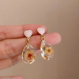 Daiiibabyyy  Cute Multiple Pink Opal Rhinestone Heart Flower Geometric Drop Earrings Enamel Simulated Pearl Pendant Earring for Women