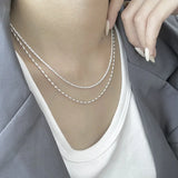 Daiiibabyyy New S925 Sterling Silver Double Layer Choker Rice Ball Chain Type Necklace Simple Women's Wedding Gift Boutique Fine Accessory