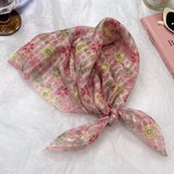 DAIIIBABYYY  -  1pc pastoral resort style thin cherry blossom cotton and linen silk scarf, summer versatile square scarf headscarf headdress