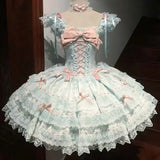 DAIIIBABYYY  -  Lolita Style Sweet Contrast Color Dress Women Flying Sleeve Cute Fairy Dresses Kawaii Japanese Lace Patchwork Bow Vestidos