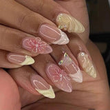 Daiiibabyyy  24pcs Simple Yellow French Fake Nails Art Datachable Long Almond Press on Nails Tips with Star Design False Nail Sets Finished