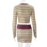 Daiiibabyyy  Women Striped 2 Piece Outfit Long Sleeve Button Cropped Top High Waist Mini Bodycon Skirt Set Y2K Casual Matching Suit Streetwea