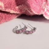 Daiiibabyyy  Pink Crystal Double-layer C-shaped Stud Earrings Girls Sweet Simple Earrings Party Fashion Jewelry Women Gifts