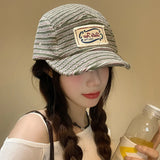 DAIIIBABYYY  -  Japanese Niche Striped Patch Design Baseball Cap for Men and Women Spring and Autumn Five-panel Short Brim Flat Edge Sports Hat