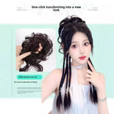 DAIIIBABYYY  -  Women's Natural Flower Bud Hair Bun Fake Braid Dragon Beard Half up Braided Punch Style Synthetic Fiber Tail Asian Hair Extensio