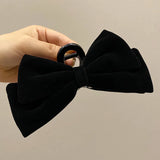 DAIIIBABYYY  -  Classic black silk Vintage velvet bow Grab Clip Soft texture shark clip new Hair curling clip Hair Claws  Headwear