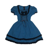DAIIIBABYYY  -  Fashion Square Collar Age Reduction Puff Sleeve Summer New Clothes Vintage Plaid Preppy Style Sweet Bow Lace Ladies Dresses