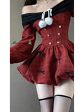 DAIIIBABYYY  -  Japan Year Sweet Christmas Dress Women Off Shoulder Sexy Bow Kawaii Dresses Famale Korean Fashion Plaid Casual Clothes Winter