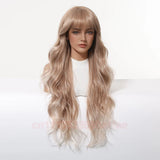 Daiiibabyyy  28 Inch Long Wavy Synthetic Wig Heat Resistant Cosplay Hair Wavy Wigs for cosplay with Bangs Natural  Hair For Women Daily Use