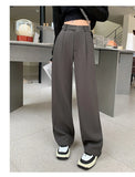 Daiiibabyyy  New Narrow Suit Mop Pants for Women Loose Solid Color Slim Straight Trousers Casual Elastic High Waist Wide Leg Pants Mujer
