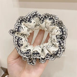 Daiiibabyyy Handmade Embroidery Lace Double Layer Large Scrunchie Headdress for Women 2024 Korean Delicate Pleated Ponytail Hair Accessories