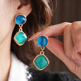 Daiiibabyyy  Vintage Silver Needle Earrings for Women Vintage Circle Square Drop Earrings High Sense Fashion Luxury Designer Jewelry