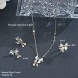 DAIIIBABYYY  -  2024 Fashion Sweet Zircon Bow Necklace Earrings Rings Set Three Pieces Silver Color Elegent Luxury Y2K Jewelry Set Party Gifts ﻿