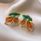 Daiiibabyyy  Fashion Light Luxury Flower Earrings Oil Drop Charms Vintage Earrings Women Ear Jewelry Sweet Stud Earrings Gift