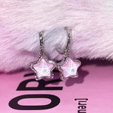 Daiiibabyyy  Y2K Pink Moonlight Stone Star Pendant Earrings For Women Egirl Fashion Sweet Crystal Star Ear Buckle Jewelry Accessories