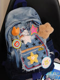 Daiiibabyyy  Retro Cowboy Color Matching Backpack Female Japanese Sweet Lovely Girl Y2k All-match Bag College Student Small Backpack