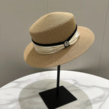 DAIIIBABYYY  -  Panama Fashion Retro White Black Top Hat Travel Straw Cap Sunshade Fedora Ribbon Classical Outdoor Hat