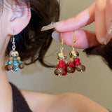 Daiiibabyyy  Bohemian Mix Color Natural Stone Wood Glass Beads Strand Tassel Hanging Dangle Earrings for Women Gold Silver Plated Hooks