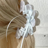 Daiiibabyyy -  Acrylic Ballet Style Hair Claw Korean Ribbon Tie Bow Flowers Hair Clips Sweet Girl Wave Grab Clip Hair Accessories for Women