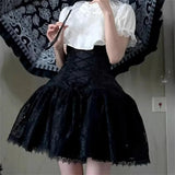 Daiiibabyyy  Cosplay Rhinestone Bow Japanese Gothic Style Skirt Set Women Sweet Lace Ruffles Shirt Slim Bandage Mini Skirt Lolita Y2k Outfits
