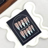 DAIIIBABYYY  -  Handmade Press on Nails 3D Hand Carved Petals Design False Nails Wearable Autumn Winter Long Almond Shaped Fake Nail Patches