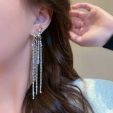 Daiiibabyyy  New Rhinestone Tassel Chain Earrings for Women Bling Luxury Zircon Long Drop Earring for Elegent Banquet Jewelry Daily Wear