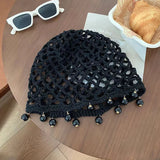 DAIIIBABYYY  -  Solid Color Versatile Handmade Hollow Crocheted Knitted Hat For Women Girls Personalized Beaded Design Hollow Pullover Hat Gifts
