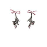 Daiiibabyyy Black Cat Pink Heart Rhinestone Bow Drop Earrings Women Sweet Creative Fun Y2k Aesthetics Dangle Earring Trendy Jewelry