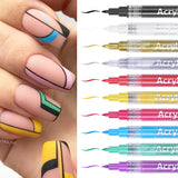Daiiibabyyy 10 Colors Nail Art Graffiti Pen Acrylic Flower Wave Stripe DIY Painting Gel Polish Nail Brush Abstract Lines Drawing Tools