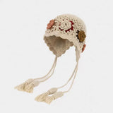Daiiibabyyy  Cute Tassels Crochet Knitted Hat Hollow Out Handmade Knit Cap Korean Bohemian Style Weave Cap Travel