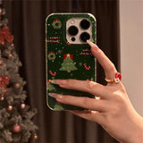 Daiiibabyyy  Green background snowflake Christmas tree phone case with Christmas tree pendant for iPhone 11 12 13 14 15 16 17 Pro Max