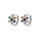 Daiiibabyyy  Charm Small Ear Buckle Rainbow Flower Hoop Earrings For Women Gold Silver Color Zircon Wedding Jewelry Mother's Day Gifts