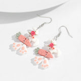 Daiiibabyyy  Cute Easter Egg Rabbit Carrot Dangle Earrings for Women Girls Lovely Polymer Clay Cartoon Animals Earring Festive Party Jewelry