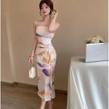 DAIIIBABYYY  -  Summer Boho Print Mesh Chic Ruffled Long Dress Women Elegant Bodycon Sling Sexy Dress 2025 Korean Fashion Luxury One Piece Dress