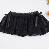 Daiiibabyyy  Sweet Solid Lace A-Line Skirts With Shorts Sexy Slim Low-Waisted Super Mini Skirts Women Summer Fashion Streetwear Ladies
