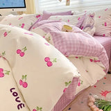 DAIIIBABYYY  -  Bedding Class A All Cotton Face Mask Dormitory Skin friendly Fresh Bed Sheet and Quilt Cover Pure Cotton Four piece Set Three
