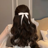 Daiiibabyyy Fashion Solid Color Satin Bow Long Ribbon Hair Clips for Women Korean Style Design Lady Hairpins Headwear