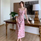 DAIIIBABYYY  -  French Style Retro Mesh Dresses For Women Pink Sweet Elegant Floral Vestidos Sexy For Lady Strapless Fashion Party Dress Casual