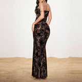 Daiiibabyyy  Sleeveless Slim Party Fishtail Dress Summer Off Shoulder Ribbon Maxi Dresses Sexy Tube Top Lace Embroidery Evening Dress