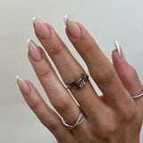 Daiiibabyyy  24pcs Detachable False Nails Art Simple Flower Design White French Fake Nail Tips Mid-length Oval Press on Nails Sets Manicure