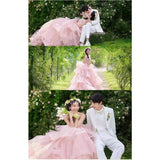 Daiiibabyyy  Princess Pink Wedding Dresses Photo Shooting Dresses Sweetheart Strapless Tiered Tulle A-line Ball Gown for Birthday Customized
