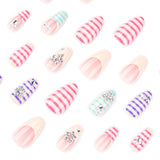 Daiiibabyyy  24pcs Y2k Almond Fake Nails Colorful Stripes French Style False Nail Metal Star Pearl Decor Press On Nails Spicy Girl Manicure