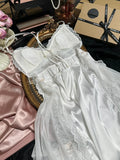 Daiiibabyyy  V-neck Ruffled Nightdress Beautiful Back Suspender Night Dress Sexy Silk Slim Fit Casual Loungewear Women Homewear Night Suits
