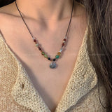 DAIIIBABYYY  -  National Style Color Beads Butterflies Necklace Female Temperament Thin Rope Collarbone Chain Adjustable Chain Jewelry