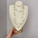 Daiiibabyyy  Old Wind Imitation Sea Blue Treasure White Crystal Freshwater Pearl Glass Pendant Women's Banquet Jewelry Sea Necklace
