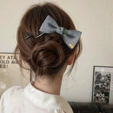 Daiiibabyyy  New Retro Denim Bow Hair Clips for Women S-Shaped Exquisite Sweet High Ponytail Twist Clip Casual Hair Accessory