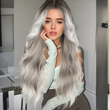 Daiiibabyyy  Gradient gray water ripple long curly hair chemical fiber synthetic wig | high quality layered wig | suitable for daily wear