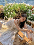 DAIIIBABYYY  -  White Sleeveless V-Neck Hanging Neck Dress For Women'S Summer, New Gentle Style, Slim And Elegant Long Skirt