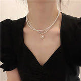 Daiiibabyyy  Retro double-layer pearl necklace light luxury literary niche design high-end sense pendant collarbone high-end neck chain