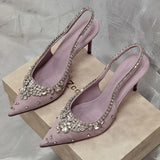 Daiiibabyyy  Shiny Rhinestone Pointy Toe Pumps Sandals Women Sexy Wedding Dress Party Shoes Satin Luxury Diamonds Designer High Heels Female